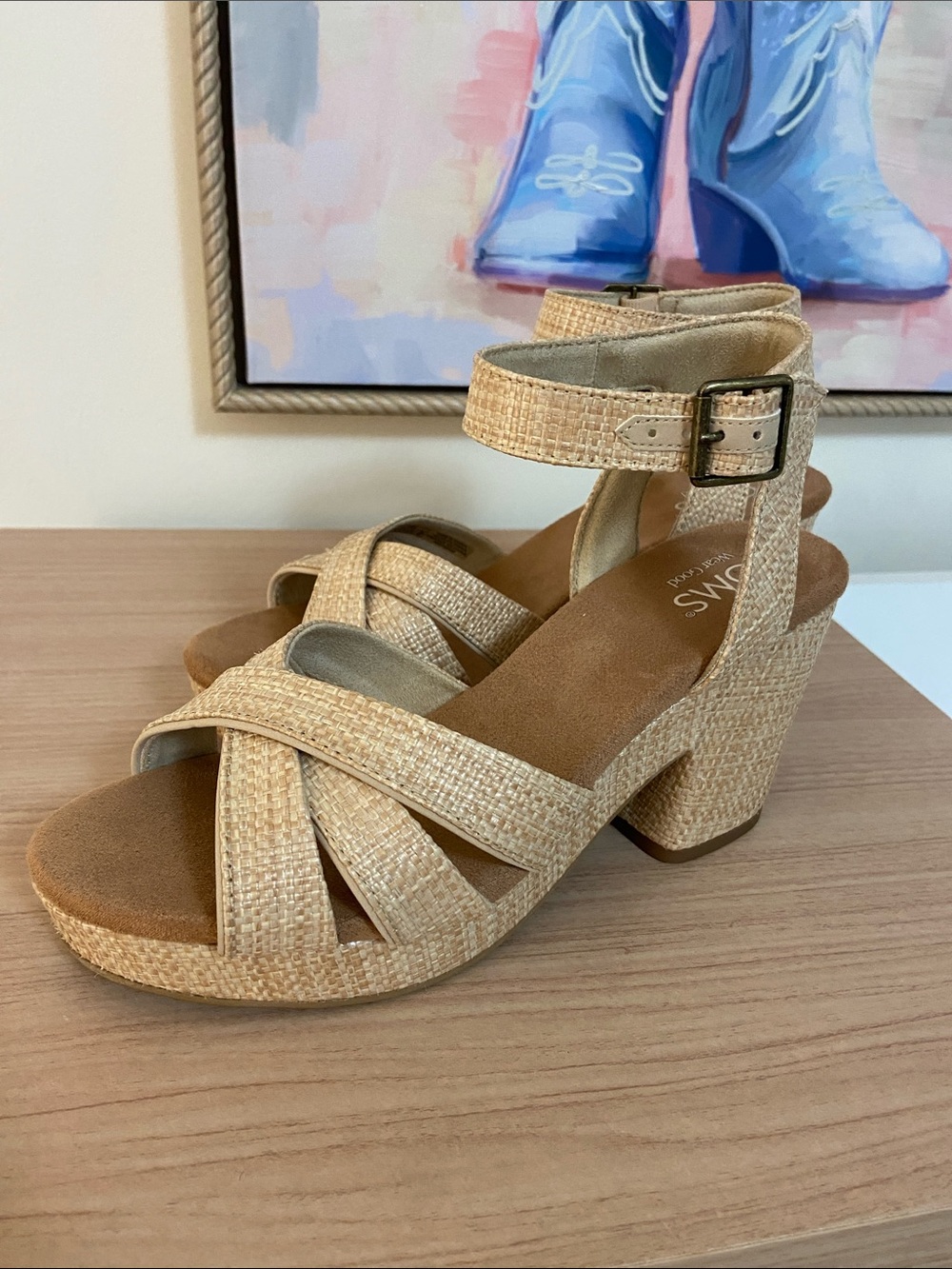 TOMS Majorca Platform Sandal Beige Raffia - Picture 4 of 8
